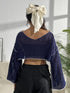 'Liora' Contrast Patches Long Sleeve Cropped Knit Sweater - Celes Fashion